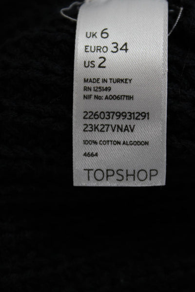 Topshop Women Black Full Zip Cardigan 100% Cotton Crew Neck Size 2