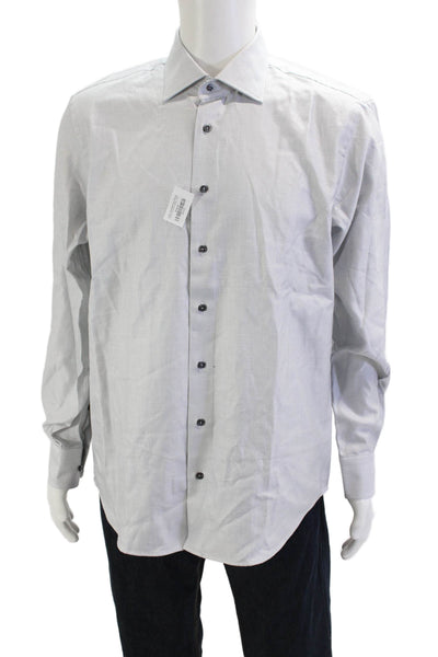 Hagen Mens Geoemtric Print Collared Long Sleeve Button-Down Shirt White Size 34