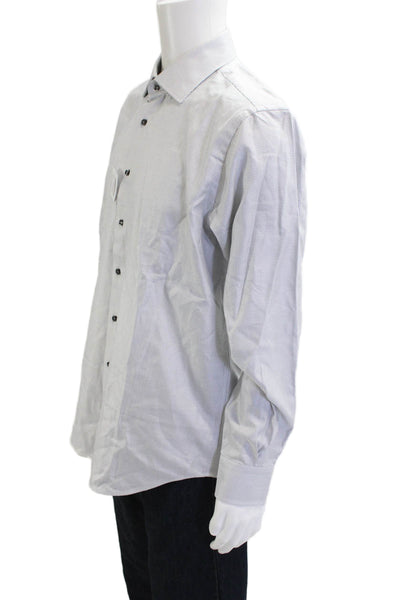 Hagen Mens Geoemtric Print Collared Long Sleeve Button-Down Shirt White Size 34