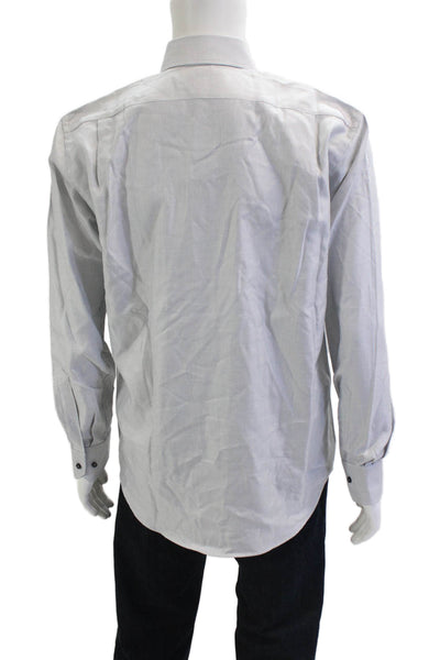 Hagen Mens Geoemtric Print Collared Long Sleeve Button-Down Shirt White Size 34