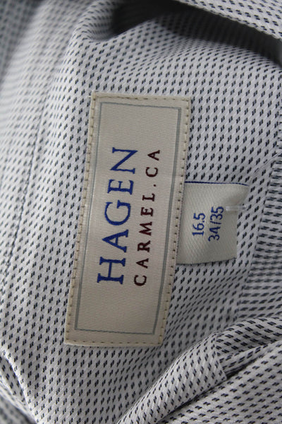 Hagen Mens Geoemtric Print Collared Long Sleeve Button-Down Shirt White Size 34