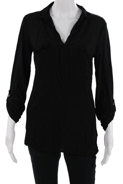 Splendid Womens Black Tunic V-Neck Long Sleeve Rayon Blouse Size S