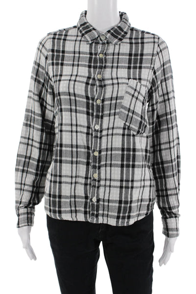 CP Shades Womens Black Plaid Cotton Collared Long Sleeve Button-Up Size XS