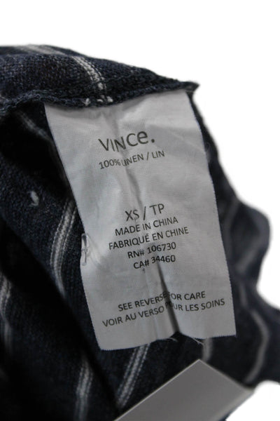 Vince Women Striped Linen Long Sleeve T-Shirt Crew Neck Dark Blue Size XS