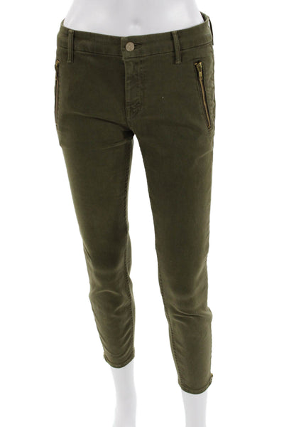 Mother Womens Ankle Cropped Army Green Pants Button 92% Cotton Size 26