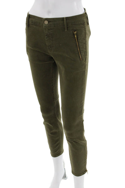 Mother Womens Ankle Cropped Army Green Pants Button 92% Cotton Size 26