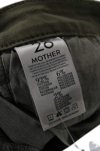 Mother Womens Ankle Cropped Army Green Pants Button 92% Cotton Size 26