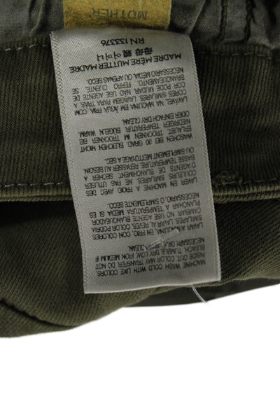 Mother Womens Ankle Cropped Army Green Pants Button 92% Cotton Size 26