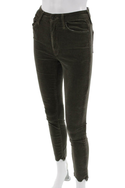 Mother Womens Brown Ankle Cropped Pants Button Closure Size 25