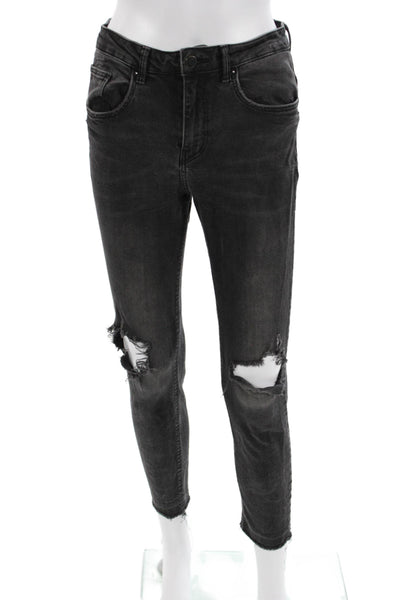 Zara Trafaluc Womens High Rise Cropped Skinny Ankle Jeans Dark Gray Size 4