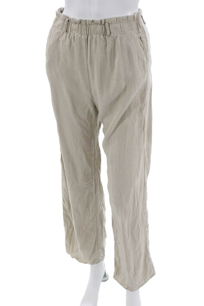 Heartloom Women Cropped Paperbag Beige Rayon Linen Drawstring Pants Size S