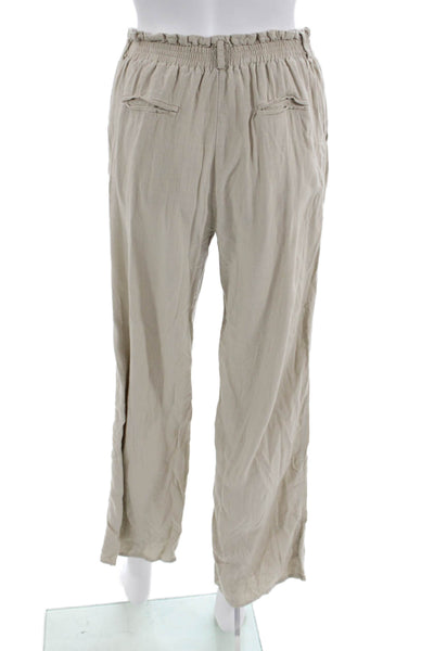 Heartloom Women Cropped Paperbag Beige Rayon Linen Drawstring Pants Size S