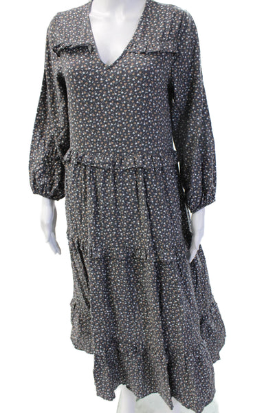 Rylee & Cru Womens A-Line Maxi Dress Dark Gray Floral Long Sleeve Size S