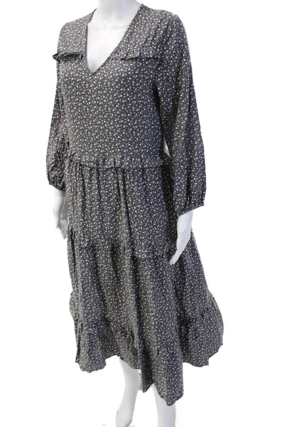 Rylee & Cru Womens A-Line Maxi Dress Dark Gray Floral Long Sleeve Size S
