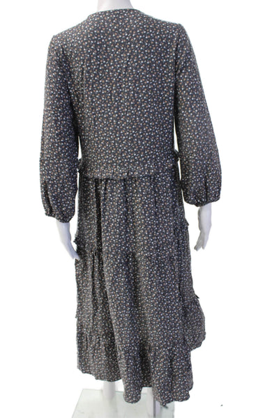 Rylee & Cru Womens A-Line Maxi Dress Dark Gray Floral Long Sleeve Size S