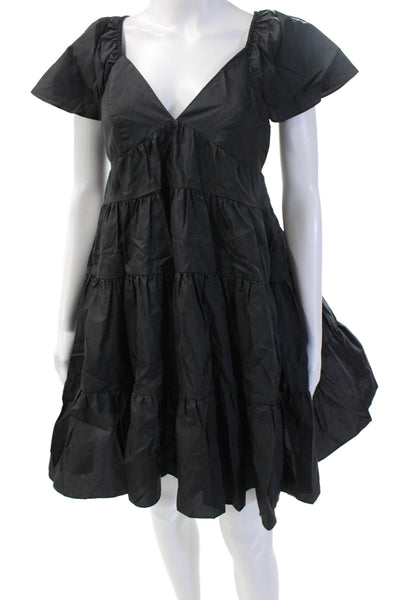 Staud Womens Trapeze Swing Black V Neck Knee Length Short Sleeve Dress Size S