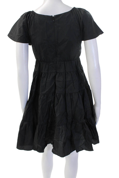 Staud Womens Trapeze Swing Black V Neck Knee Length Short Sleeve Dress Size S
