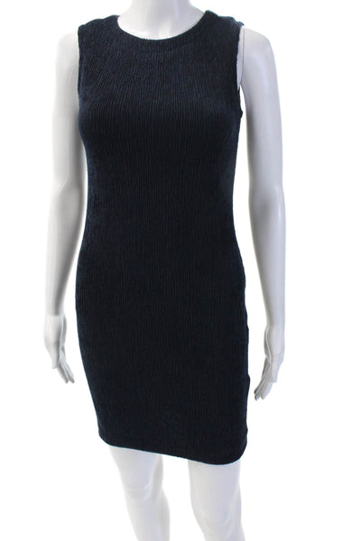 Cut25 Women Bodycon Sheath Dress Dark Blue Sleeveless Crew Neck Zip Size XS