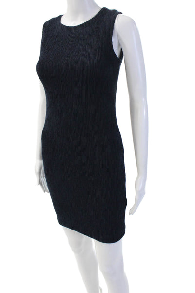 Cut25 Women Bodycon Sheath Dress Dark Blue Sleeveless Crew Neck Zip Size XS
