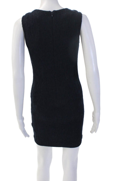 Cut25 Women Bodycon Sheath Dress Dark Blue Sleeveless Crew Neck Zip Size XS