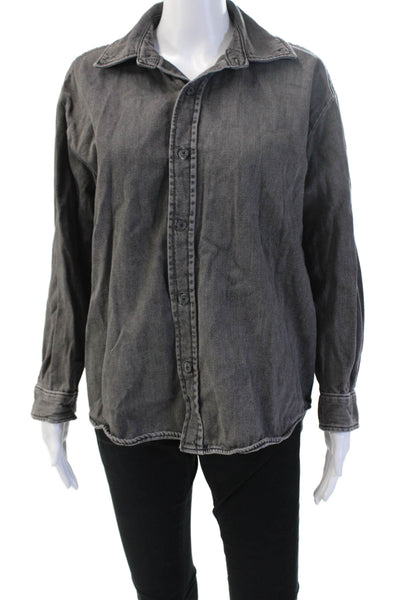 Zara Women Dark Gray Cotton Collared Button Solid Grunge Jacket Size S