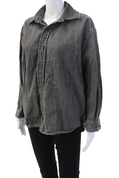 Zara Women Dark Gray Cotton Collared Button Solid Grunge Jacket Size S