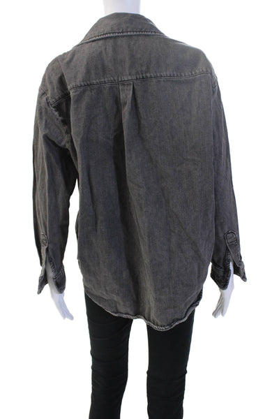 Zara Women Dark Gray Cotton Collared Button Solid Grunge Jacket Size S