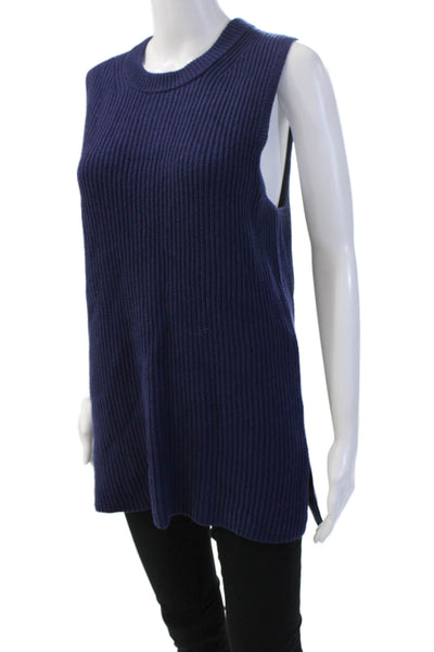 J Crew Women Pullover Sweater Dark Blue Sleeveless Crew Neck Size M