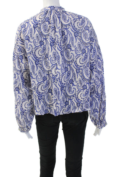 Zara Womens Tunic High Neck Paisley Cotton Long Sleeve Button Blue Size S