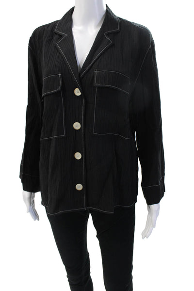Zara Womens Black Polyester Collared Solid Long Sleeve Blazer Fall Size S