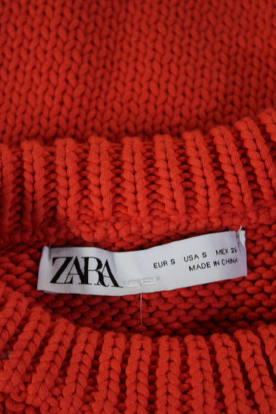 Zara Womens Basic Sleeveless Crew Neck Solid Orange Tank Size S