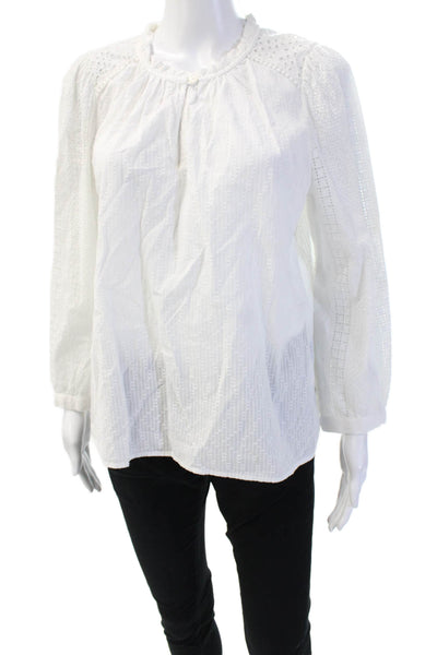 Point Sur Womens Tunic Blouse Long Sleeve Round Neck Button Cotton White Size M