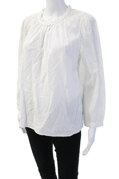 Point Sur Womens Tunic Blouse Long Sleeve Round Neck Button Cotton White Size M