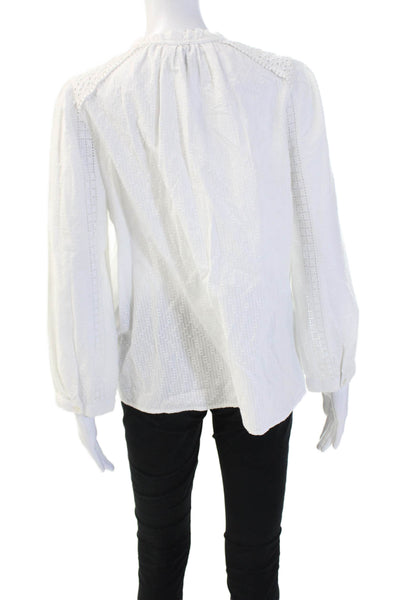 Point Sur Womens Tunic Blouse Long Sleeve Round Neck Button Cotton White Size M