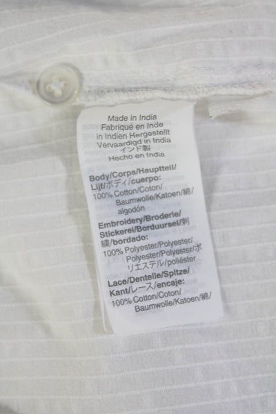 Point Sur Womens Tunic Blouse Long Sleeve Round Neck Button Cotton White Size M