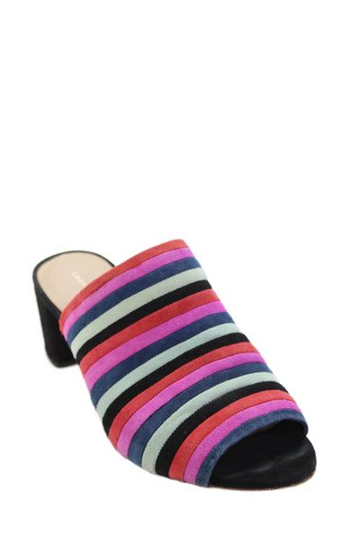 Loeffler Randall Womens Leather Open Toe Block Heels Mule Shoes Multicolor Sz 7B