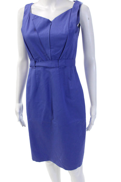 Elie Tahari Women Sheath Dress Blue Cotton V-Neck Sleeveless Zip Size 0