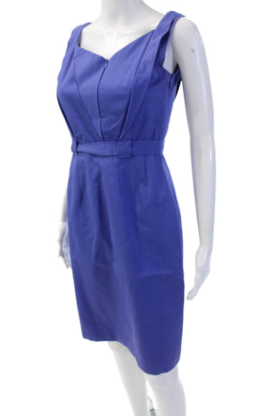 Elie Tahari Women Sheath Dress Blue Cotton V-Neck Sleeveless Zip Size 0
