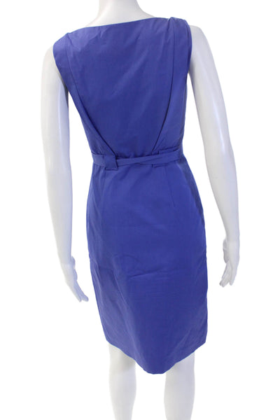 Elie Tahari Women Sheath Dress Blue Cotton V-Neck Sleeveless Zip Size 0