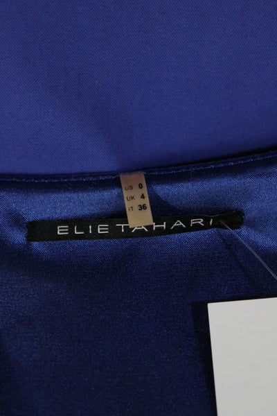 Elie Tahari Women Sheath Dress Blue Cotton V-Neck Sleeveless Zip Size 0