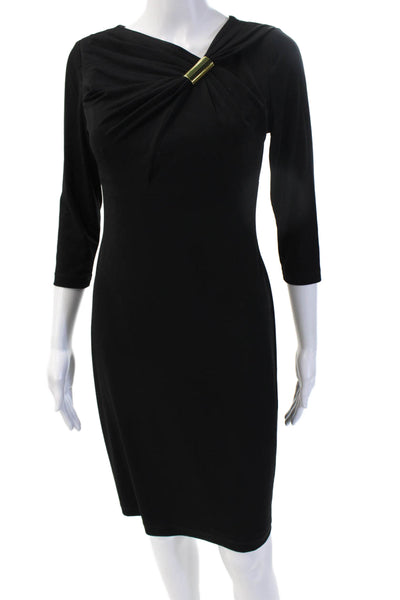 David Meister Women Sheath Dress Black 3/4 Sleeve Mid Calf Size 2