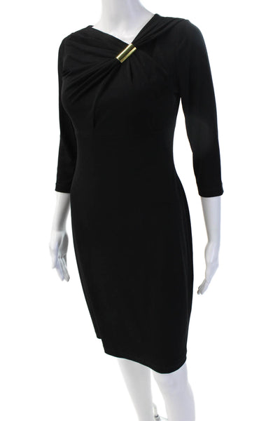 David Meister Women Sheath Dress Black 3/4 Sleeve Mid Calf Size 2
