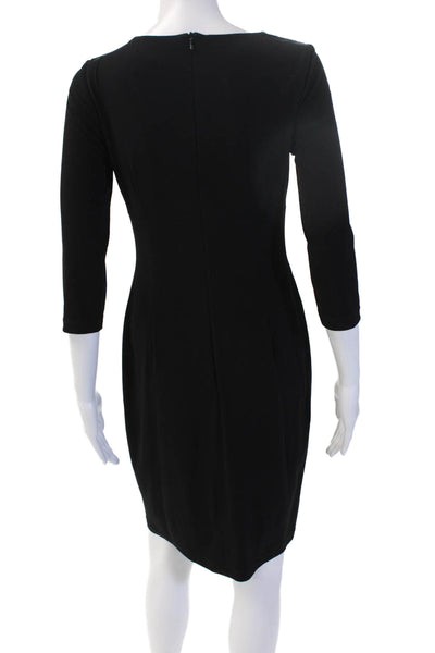David Meister Women Sheath Dress Black 3/4 Sleeve Mid Calf Size 2