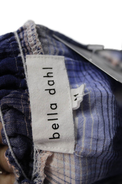 Bella Dahl Womens Blue Plaid Rayon Tie Neck Long Sleeve Blouse Bohemian Size M