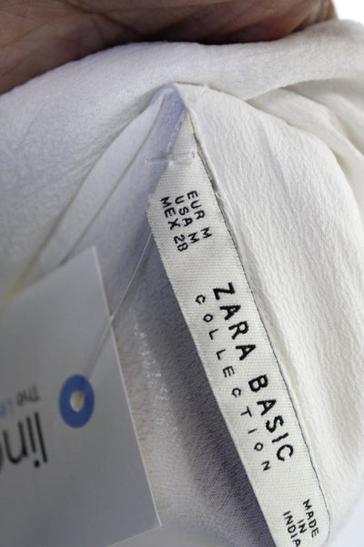 Zara Basic Collection Womens White Viscose Button Up Blouse Long Sleeve Size M