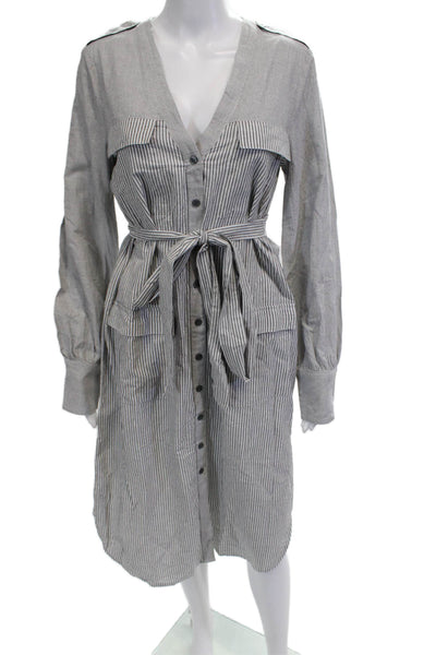 BCBGMAXAZRIA Womens Shirt Dress Gray Striped V Neck Long Sleeve Size S