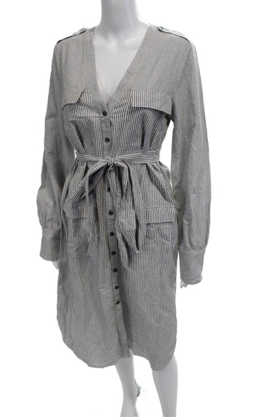 BCBGMAXAZRIA Womens Shirt Dress Gray Striped V Neck Long Sleeve Size S