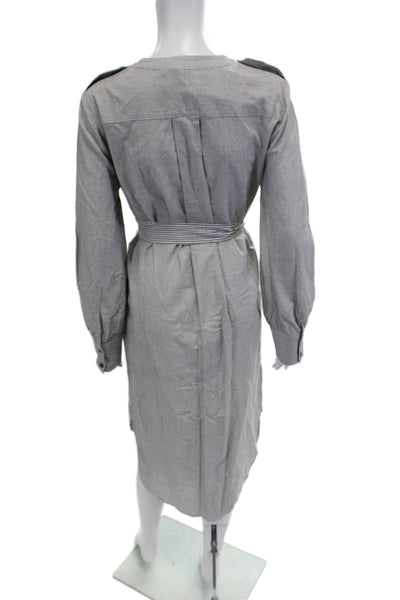 BCBGMAXAZRIA Womens Shirt Dress Gray Striped V Neck Long Sleeve Size S