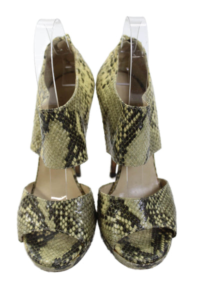 Jimmy Choo Womens Snakeskin Zip Up Sandal Heels Yellow Black Size 37.5 7.5