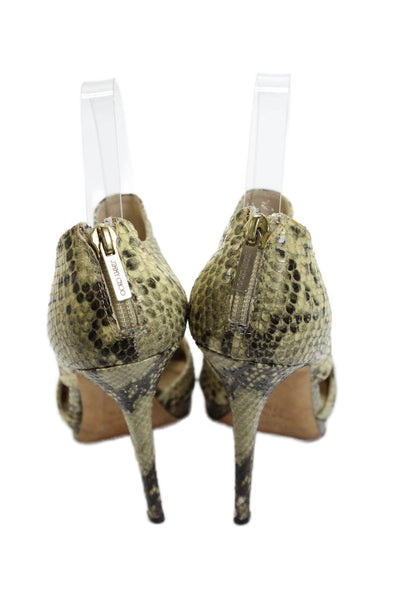 Jimmy Choo Womens Snakeskin Zip Up Sandal Heels Yellow Black Size 37.5 7.5